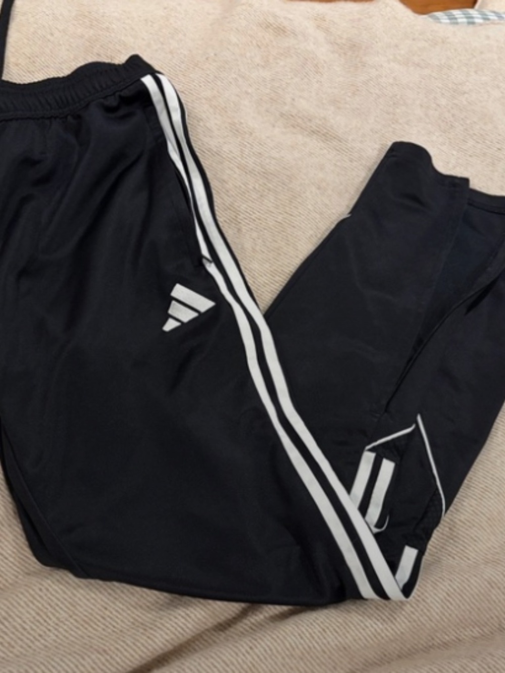 Adidas Black Athletic Pants with White Stripe